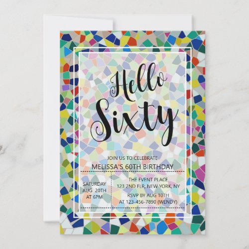 Stylish Colorful Mosaic Hello Sixty 60th Birthday Invitation