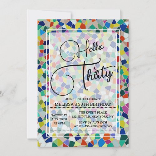 Stylish Colorful Mosaic Hello Thirty 30th Birthday Invitation