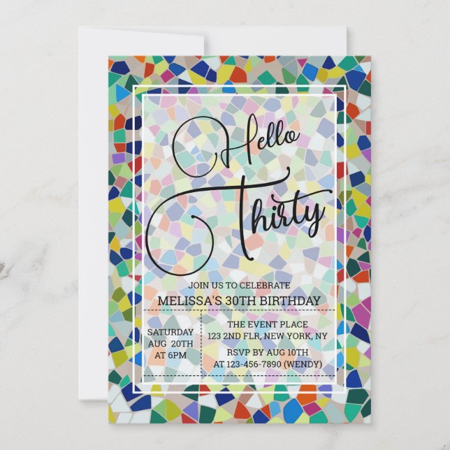 Stylish Colorful Mosaic Hello Thirty 30th Birthday Invitation (Front)