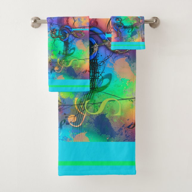 Stylish Colorful Music Abstract Bath Towel Set (Insitu)