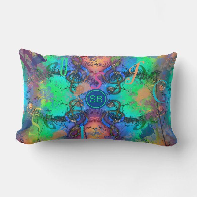 Stylish Colorful Music Monogrammed Lumbar Pillow (Front)