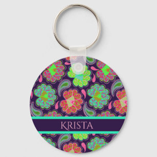 Stylish Colorful Paisley with Personalized Name Keychain