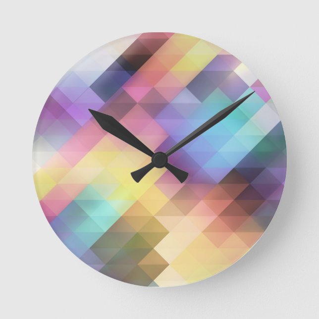 Stylish Colorful Pastel Geometric Pattern Round Clock (Front)