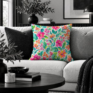 Stylish Colorful Pink Green Preppy Floral Pillow A