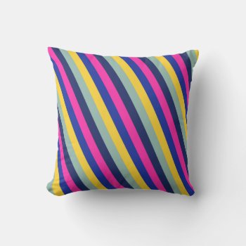 Stylish Colorful  Pink Yellow Blue Stripes Pattern Throw Pillow by VintageDesignsShop at Zazzle