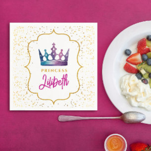 Stylish Colorful Princess Crown Tiara Watercolor Napkins