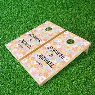 stylish colorful retro floral wedding Cornhole Set