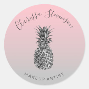 Stylish colorful silver pineapple pink makeup classic round sticker