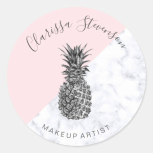 Stylish colorful silver pineapple pink makeup classic round sticker