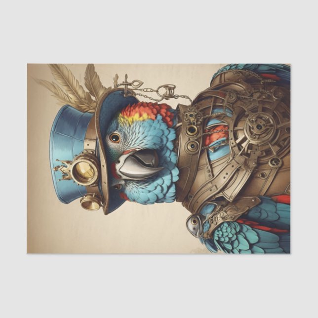 Stylish Colorful Steampunk Parrot Art Tissue Paper (Front)