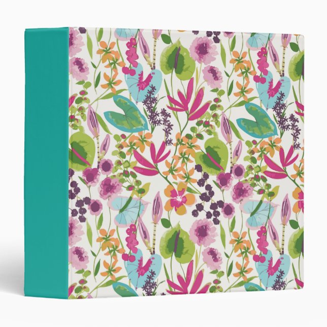 Stylish Colorful Summer Tropical Floral Pattern Binder (Front/Spine)
