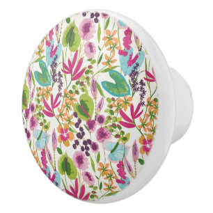 Stylish Colorful Summer Tropical Floral Pattern Ceramic Knob
