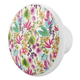 Stylish Colorful Summer Tropical Floral Pattern Ceramic Knob
