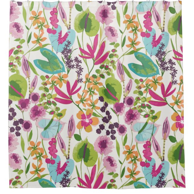 Stylish Colorful Summer Tropical Floral Pattern Shower Curtain (Front)