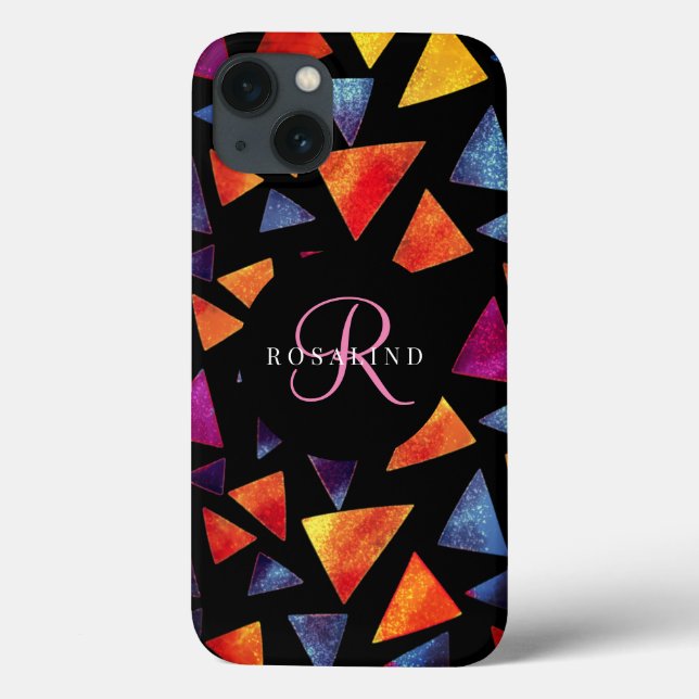 Stylish Colorful Triangles Pattern Monogrammed Case-Mate iPhone Case (Back)