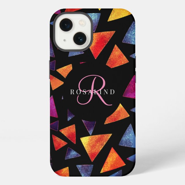 Stylish Colorful Triangles Pattern Monogrammed Iphone Case (Back)