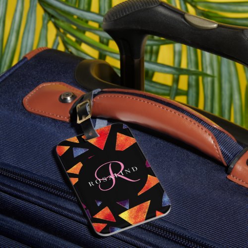 Stylish Colorful Triangles Pattern Monogrammed Luggage Tag