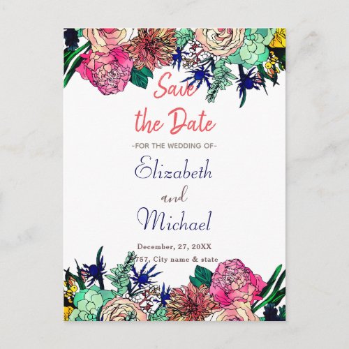 Stylish Colorful Watercolor Floral Bouquet design Announcement Postcard