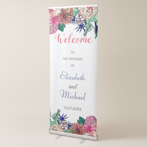 Stylish Colorful Watercolor Floral Bouquet design Retractable Banner