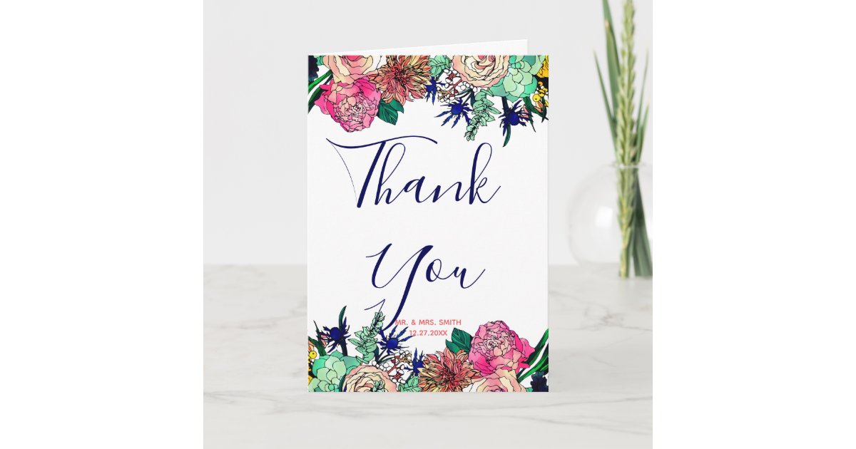 Stylish Colorful Watercolor Floral Bouquet design Thank You Card | Zazzle