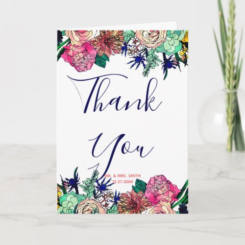 Stylish Colorful Watercolor Floral Bouquet design Thank You Card