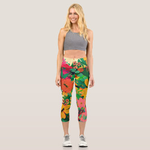 Stylish Colorful Watercolor Floral Design Capri Leggings