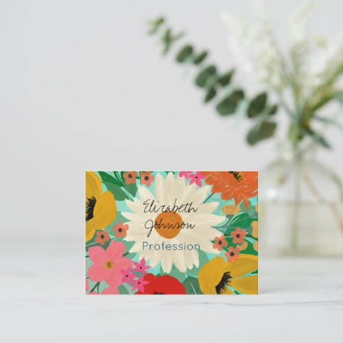 Stylish Colorful Watercolor Floral Mint Design Business Card