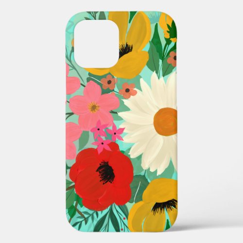Stylish Colorful Watercolor Floral Mint Design iPhone 12 Case