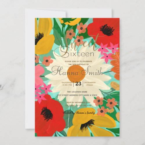 Stylish Colorful Watercolor Floral Mint Design Invitation