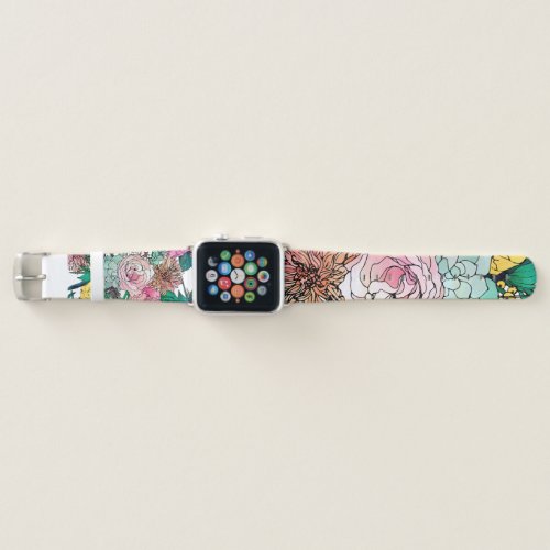 Stylish Colorful Watercolor Floral Pattern Apple Watch Band
