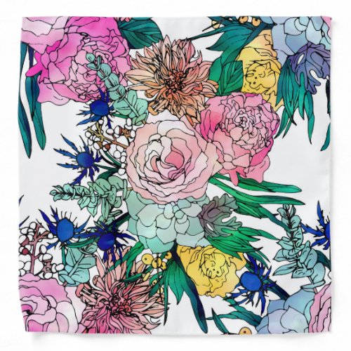 Stylish Colorful Watercolor Floral Pattern Bandana