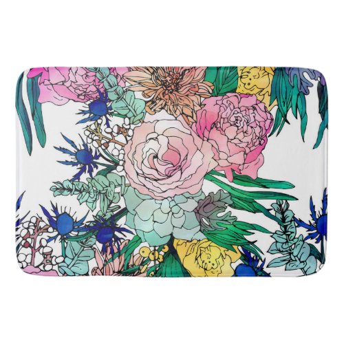 Stylish Colorful Watercolor Floral Pattern Bath Mat