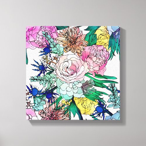 Stylish Colorful Watercolor Floral Pattern Canvas Print
