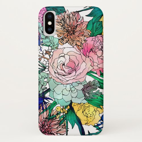 Stylish Colorful Watercolor Floral Pattern iPhone X Case