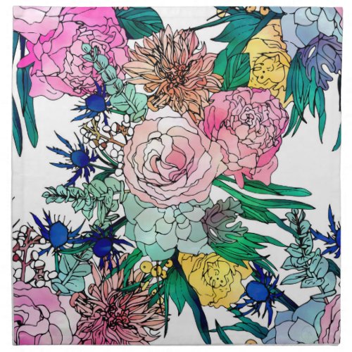 Stylish Colorful Watercolor Floral Pattern Cloth Napkin