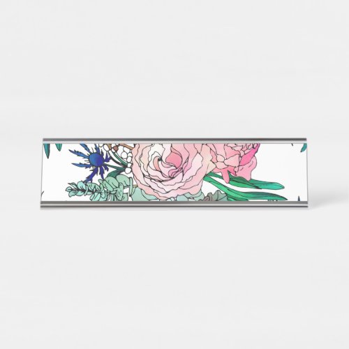 Stylish Colorful Watercolor Floral Pattern Desk Name Plate