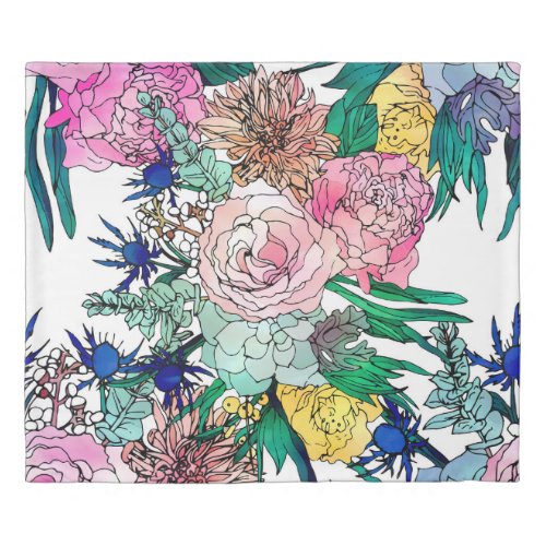 Stylish Colorful Watercolor Floral Pattern Duvet Cover