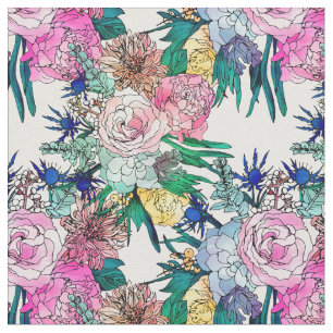Stylish Colorful Watercolor Floral Pattern Fabric
