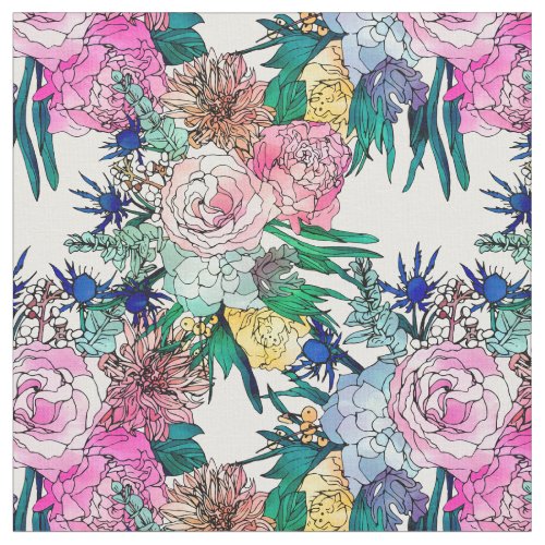 Stylish Colorful Watercolor Floral Pattern Fabric