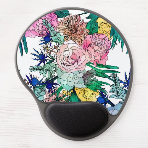 Stylish Colorful Watercolor Floral Pattern Gel Mouse Pad