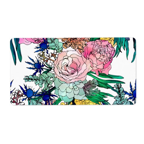 Stylish Colorful Watercolor Floral Pattern Label