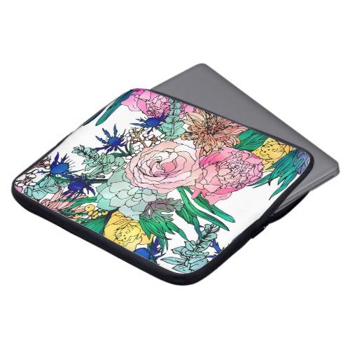 Stylish Colorful Watercolor Floral Pattern Laptop Sleeve