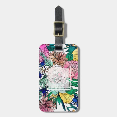 Stylish Colorful Watercolor Floral Pattern Luggage Tag