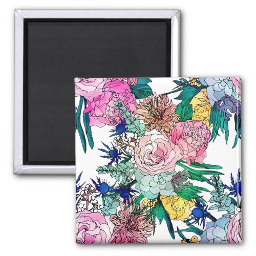 Stylish Colorful Watercolor Floral Pattern Magnet