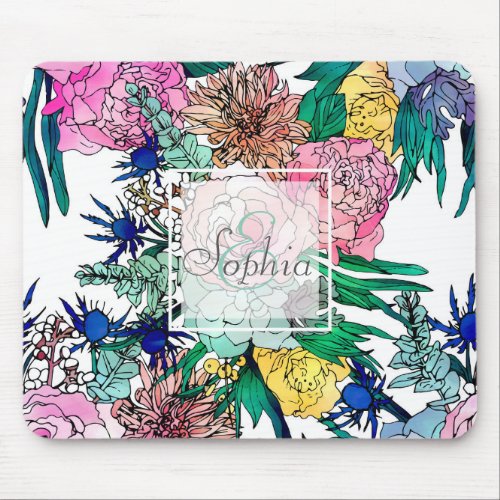 Stylish Colorful Watercolor Floral Pattern Mouse Pad