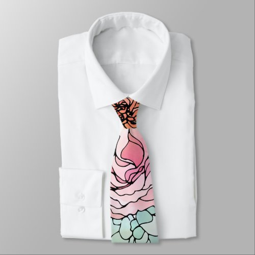 Stylish Colorful Watercolor Floral Pattern Neck Tie