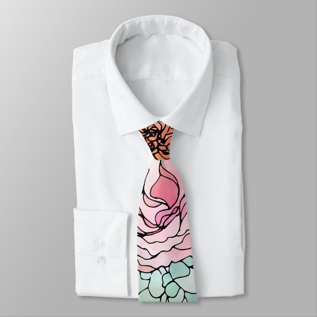 Stylish Colorful Watercolor Floral Pattern Neck Tie (Tied)