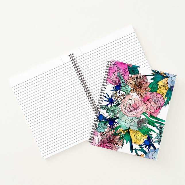 Stylish Colorful Watercolor Floral Pattern Notebook (Inside)