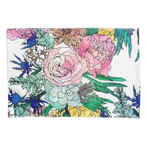 Stylish Colorful Watercolor Floral Pattern Pillow Case