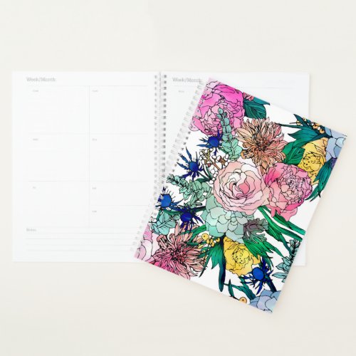 Stylish Colorful Watercolor Floral Pattern Planner